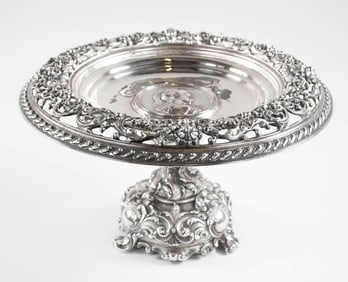 Ornate Pierced Medallion Silverplate Compote