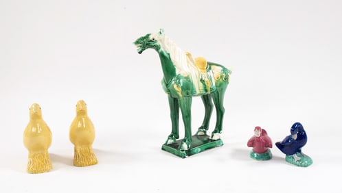 Five Chinese Glazed Pottery Animal Figures