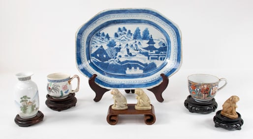 Chinese Cups, Vase, Soapstone Toggles, Etc.