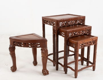 Nest of Chinese Carved Tables & Corner Table