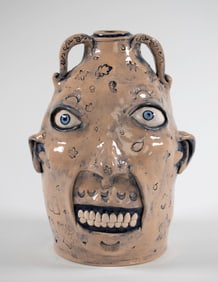 NC Folk Pottery, Stacy Lambert Stamped Face Jug