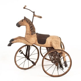 Antique Carved and Painted Horse Tricycle