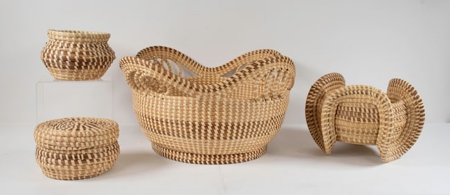 4 Signed Charleston Gullah Sweetgrass Baskets