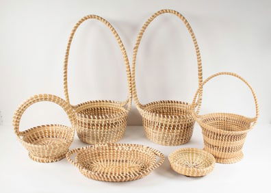 Six Charleston Gullah Sweetgrass Baskets
