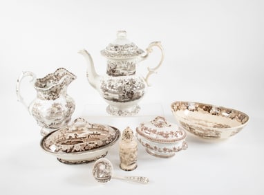 Lot of Brown Transferware Tableware