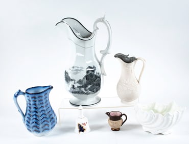 Black Transferware Pitcher & Other English Items
