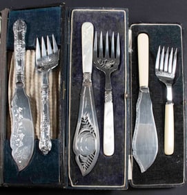 Three English Cased Fish Serving Sets