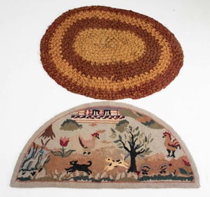 Lot of 2: Folk Art Hooked and Rag Rugs