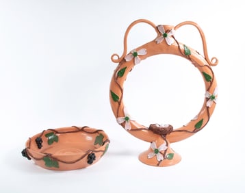 Lin Craven, Folk Pottery Ring Jug & Bowl