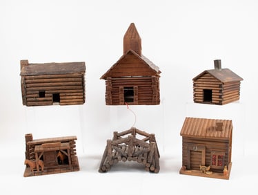 Folk Art Log Cabins, Wooden Buildings, Bridge