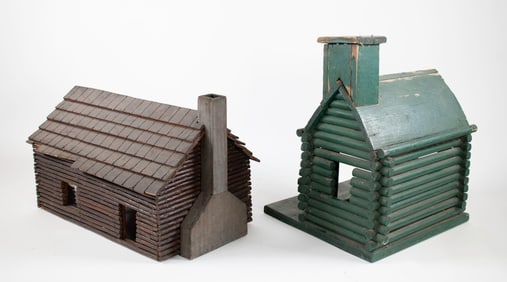Folk Art Log School and Log Cabin