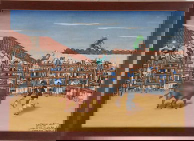 Naive Corrida de Toros (Bullfight) Oil on Canvas