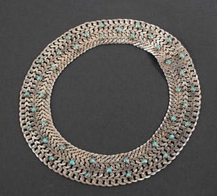 Signed Mexican Sterling & Turquoise Necklace