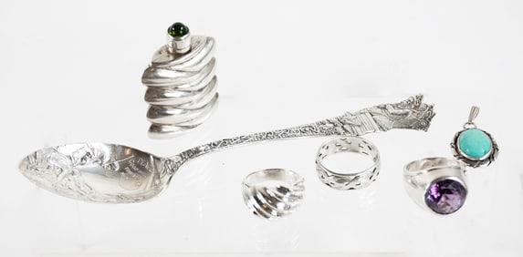 Mexican Sterling Snuff Bottle & Other Sterling
