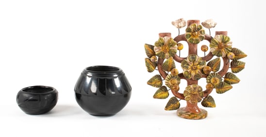 2 Pcs. Blackware Pottery & Mexican Tree of Life