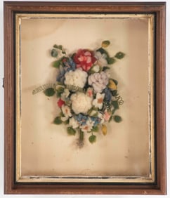 19th C. Hand Made Flowers in Shadowbox Frame