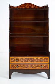 English Inlaid Mahogany Waterfall Bookcase
