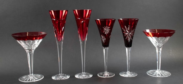 Waterford Red Martini Glasses & Champagne Flutes