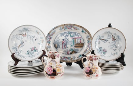 Lot of 19th C. Multicolored Transferware Dishes