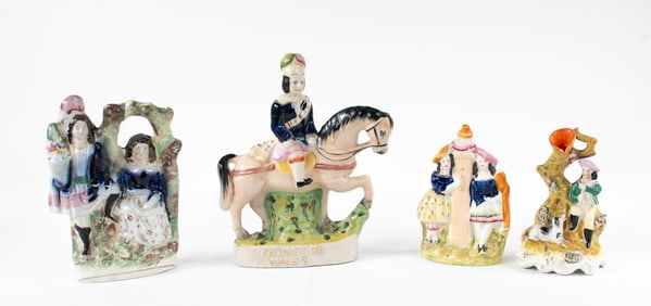 Staffordshire Spill Vase & Three Figural Statues