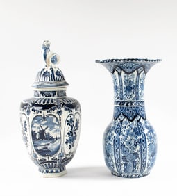 Blue and White Delft Pottery Vase & Ginger Jar