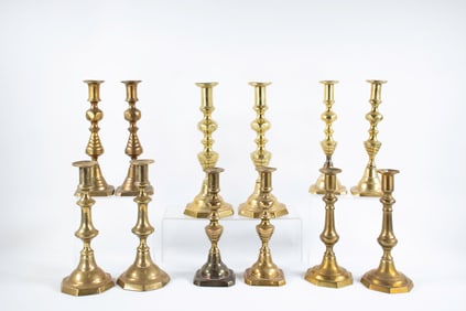 6 Prs. English Brass Push-Up Candlesticks