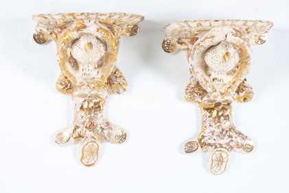 Pair of Painted Ceramic Bird Wall Brackets