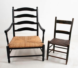 2 Ladderbacks--Oversize Armchair and Side Chair