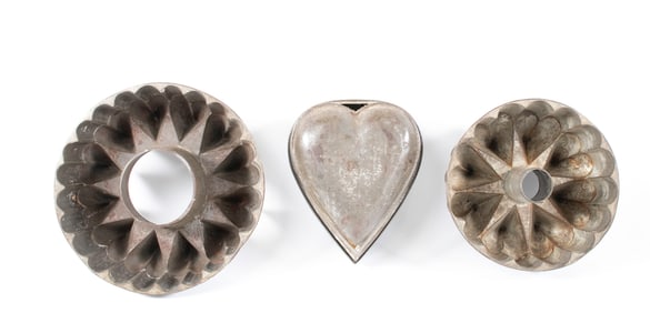 Three Antique Tin Heart Design Molds