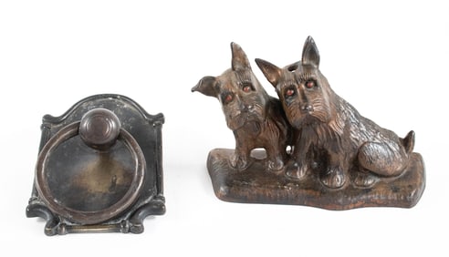 Heavy Brass Knocker & Scotties Cast Iron Doorstop