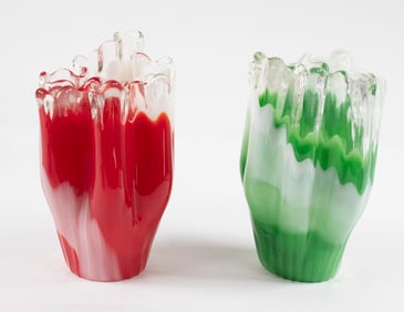 2 Vintage Crown Craft Glass Hand Blown Vases