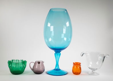 Lg. Blue Glass Goblet Vase, Pilgrim Glass, Other