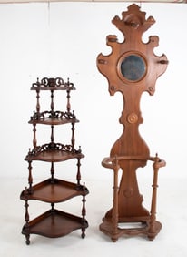 Walnut Corner Display Shelf & Hall Tree Umbrella