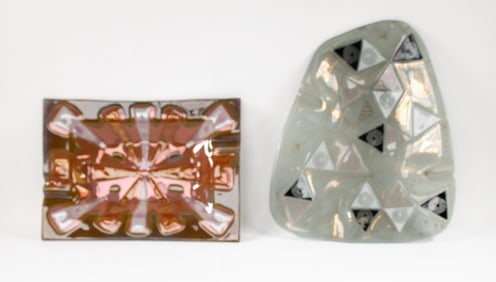 Two Michael & Frances Higgins MCM Glass Trays