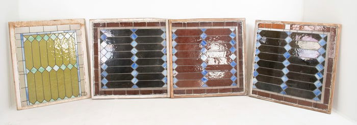 Four Vintage Leaded Stained Glass Panels