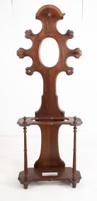 Carved Walnut Hall Tree Umbrella Stand