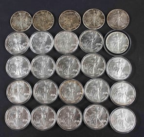 25 Walking Liberty American Eagle Silver Dollars