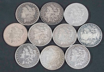 Ten Morgan Silver Dollars