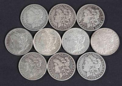 Ten Morgan Silver Dollars