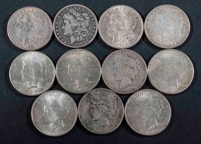 11 Morgan and Peace Silver Dollars