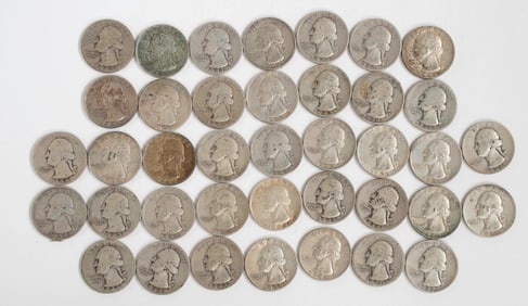 39 Washington Silver Quarters, 1964 and Earlier