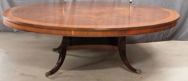 Large Regency Style Burled Mahogany Dining Table