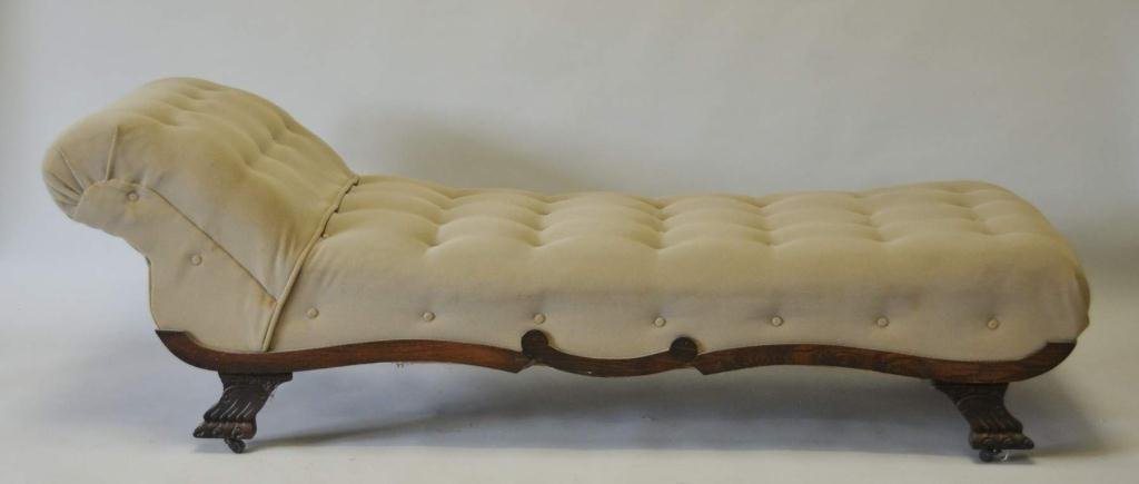 Upholstered Day Bed: Late 19th century upholstered day bed; approximately 75"L, 26 1/2"D, 25"H; upholstery soiled---From the estate of Thomas A. Gandy, Society Hill, SC