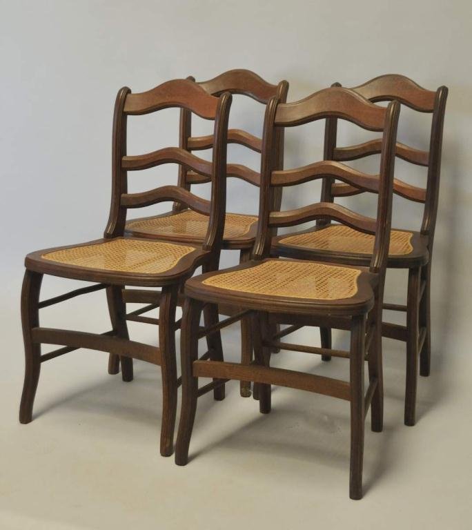 Set of Four Walnut Chairs, Henry I. Seymour: Arched back slats, stylized cabriole legs, cane seats, each chair stamped "Made by H. I. Seymour Troy, N.Y. Patented Sep 23 1862"; 17"W, 14 1/2"D, 33 3/4"H--From the estate of Thomas A. Gandy, Society