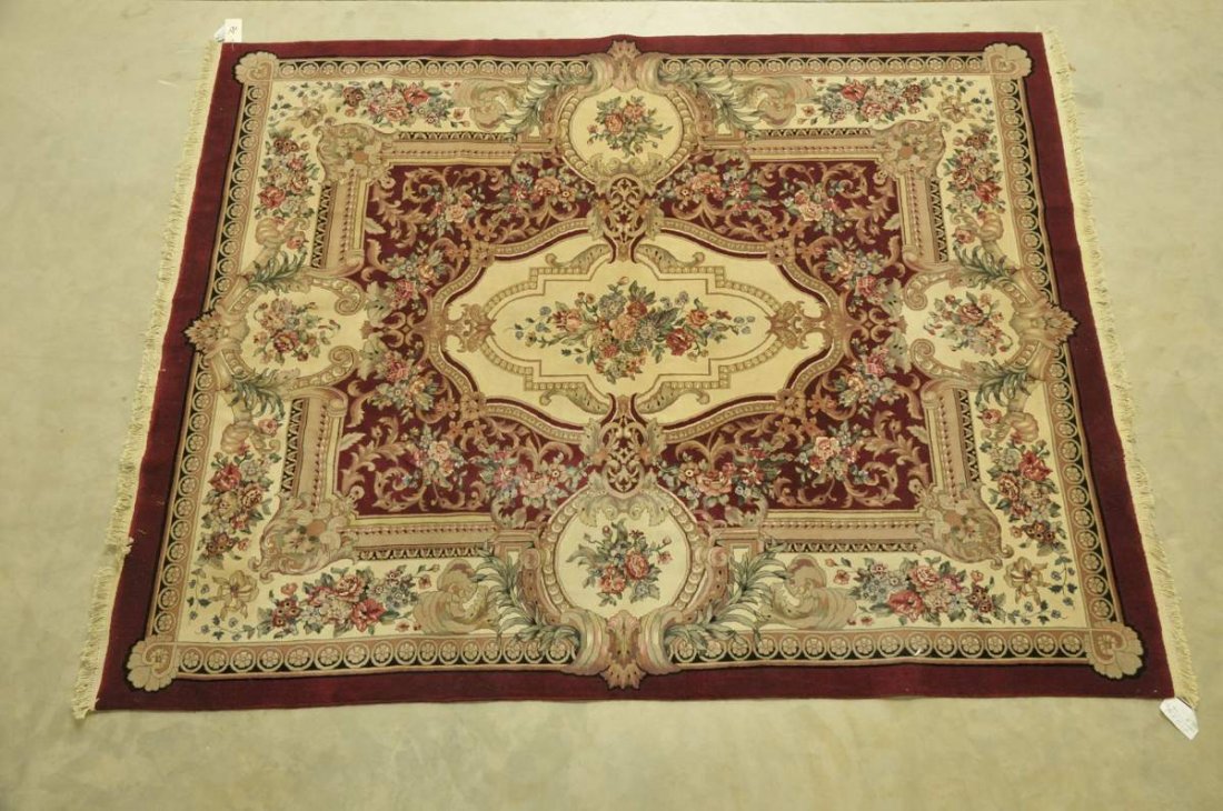 Aubusson Style Wool Rug: Hand knotted wool rug, French Aubusson style, 7'9" x 9'9", very good condition