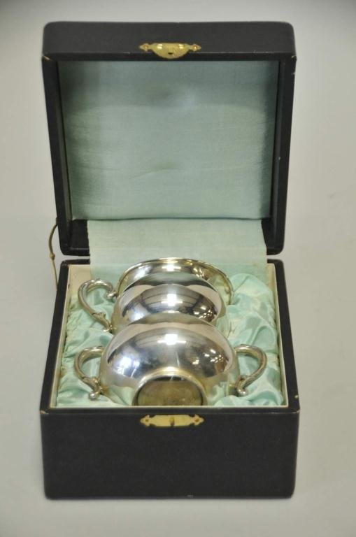 Kuyeda Sterling .950 Cream and Sugar: Japanese sterling silver cream and sugar, marked "950 / Sterling / Kuyeda", in original box, 7.04 ozt--From the estate of Thomas A. Gandy, Society Hill, SC
