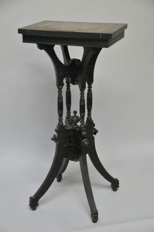 Eastlake Fern Stand w/ Slate & Marble Top: Black slate and variegated brown marble top; 11" x 15", 31"H; repair to one foot, some staining to top--From the estate of Thomas A. Gandy, Society Hill, SC