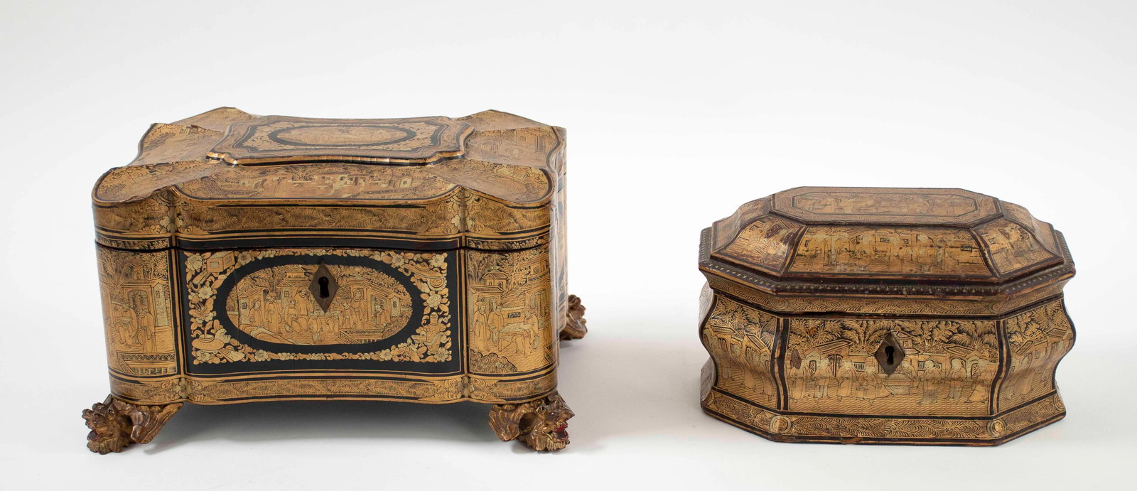 2 Chinese Black and Gilt Papier Mache Boxes (1 of 16)