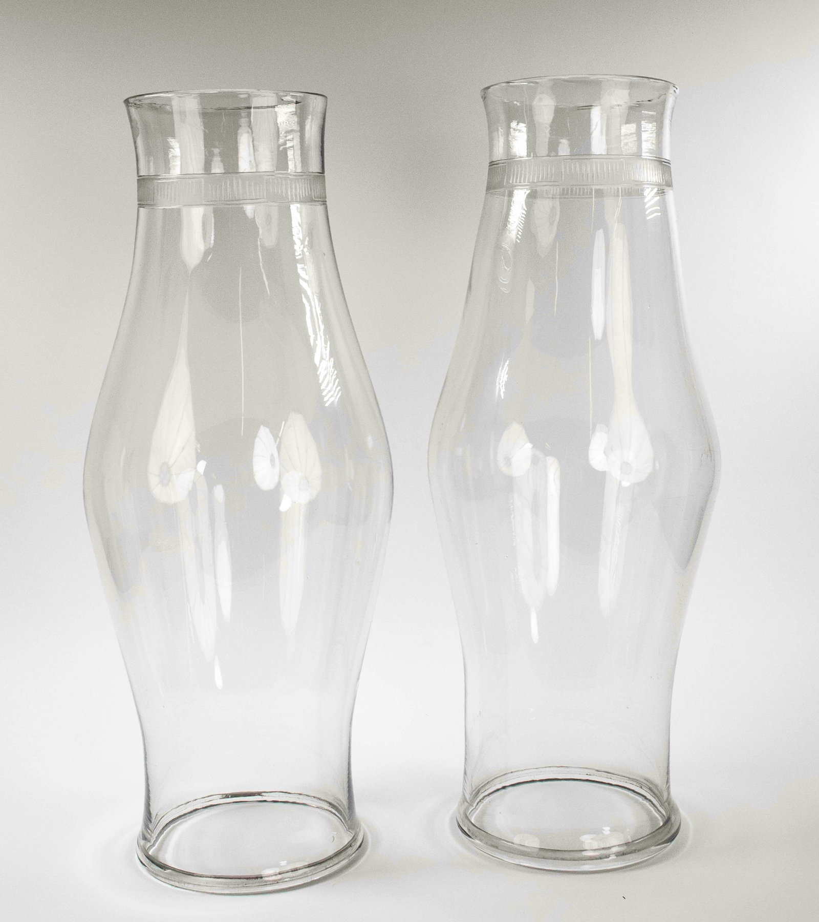 Large Pair Blown and Etched Hurricane Shades (1 of 8)