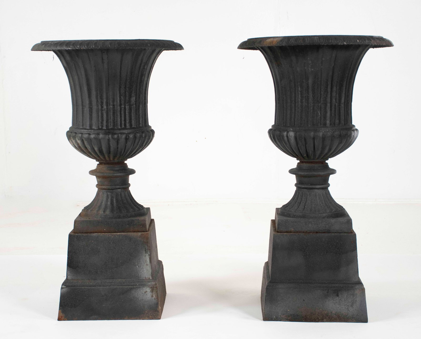 Pair of Cast Iron Garden Urns and Plinths (1 of 8)